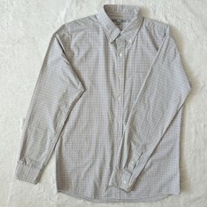 Uniqlo Mens Medium Button Down Collared Grid Print Cuff Sleeve Cotton Shirt Gray
